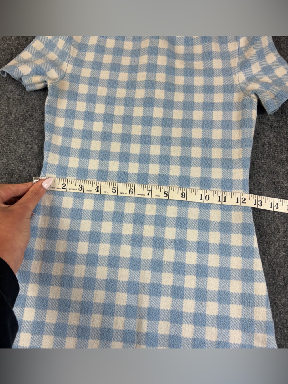 STAUD Women’s Blue/White Plaid Print Short Sleeve Midi Dress Mock Neck - Small - Picture 11 of 11